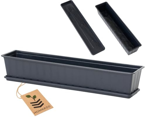 HOMERZO Jardinera para balcón antracita, resistente a la intemperie, de plástico resistente a los rayos UV (jardinera con plato, 80 cm)
