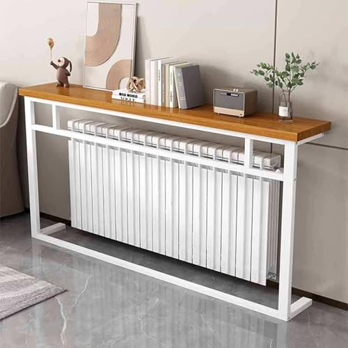 Table de Canapé étroite en Bois, Tablette Radiateur Moderne, Cache-Radiateur à Structure Métallique, Table D'appoint Décorative for Salon, Chambre et Couloir(White,120cm/47.2in)