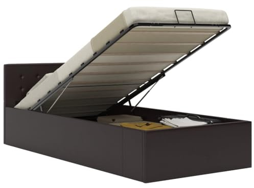 QJBSAVVA Bettrahmen Grau 100x200 cm mit Stauraumbett und Hydraulik-Mechanismus Modernes Kunstleder Jugendbett für Schlafzimmer