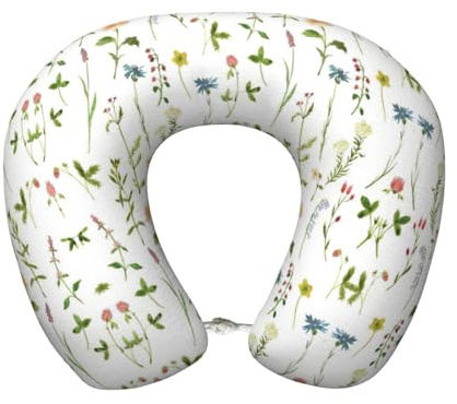 cchgnm Season Watercolors Of Herbs Flowers Print Travel Pillow,Memory Foam Neck Pillow,Portable Pillow For Hotels,Camping,Side Sleepers And Back Sleepers