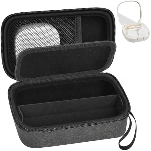 GWCASE Hartschalen-Brillenetui Für 2 Brillen Mit Kontaktlinsen-Set Schwarz | EVA-Hartschale Mit Kontaktlinsenbehälter, Netztasche, Verstellbarer Trennwand, Kontaktlinsen-Set für Reisen und Pendler