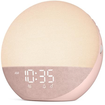 Hiromeco Tageslichtwecker Sonnenaufgang White Noise Machine: Natürliches Wake Up Light Bluetooth - 25 Naturgeräuschen mit Timer - RGB Nachtlicht für Schlafzimmer (Kirschblütenrosa)