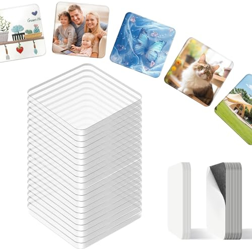 Jokapy 20er-Pack klares Acryl-Kühlschrankmagnet-Set zum Selbermachen mit Selbstklebender Rückseite, quadratischer magnetischer Bilderrahmen für Bastelarbeiten, Küche, Büro, Dekoration, 5 x 5 cm