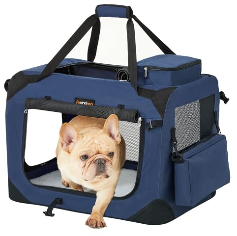 Feandrea Sac Transport Chat Chien, Caisse Pliable pour Animaux de Companie, Taille S, Tissu Oxford et Filet, Respirant, avec Poignées et Pochettes, 50 x 35 x 35 cm, Bleu Foncé