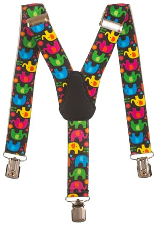 Olata Bretelle per Bambini a Forma di Y, Elastiche, Motivo con Elefanti (1-5 Anni), 2,5 cm. Nero