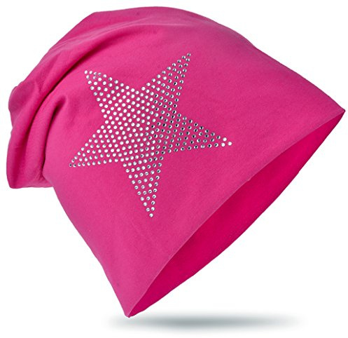 Miobo Slouch mössa för barn, bomull, Rhinestone Star Magenta 54