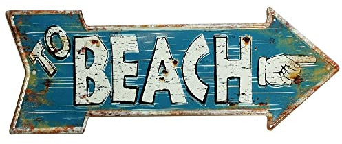 Blechschild TO BEACH Retro Vintage-Dekoschild Wegweiser Strand Geprägt 19 x 50 cm