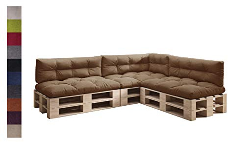 sunnypillow Palettenkissen für Palettenmöbel - 7er Set - Palettenauflage 120 x 80 für Palettensofa - Palettenpolster für Garten, Gesteppte Kissen für Europaletten - Sitzkissen & Rückenkissen Braun