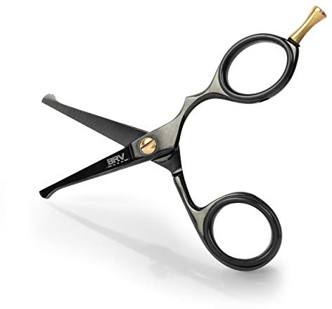 BRV MEN Rounded-Tip Small Trim Scissors for Men 4.2 | High Carbon Stainless Steel | Nose Hair for Men | Professional Grooming Scissors for Beard, Mustache & Ear Hair - RIGHT HANDED (Black)