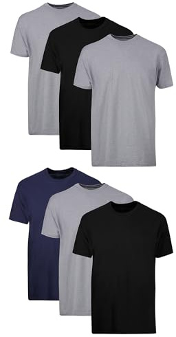 Hanes Mens Cotton, Moisture-wicking Crew Tee Undershirts, Multi-packs, Black/Grey/Blue Assorted - 6 Pack, Medium US