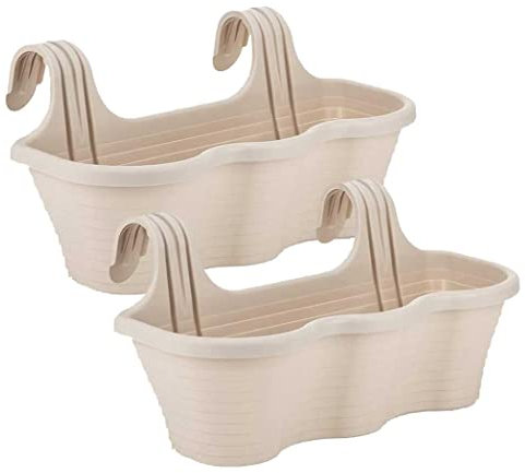 Serinova, Jardinera Balcón, 53 cm Largo, 10 LTS, Set 2 Unidades, Maceta Colgar, Barandilla (Blanco Roto), TOM5