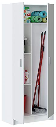 Dmora - 2-türiger Mehrzweckschrank Charleston, Besenschrank, Schuhregal mit Regalen, Schuhschrank, cm73x37h180 cm, Weiß