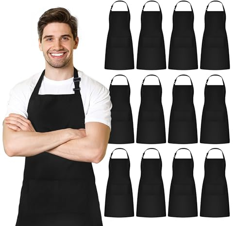 Adjustable Bib Apron 100% Polyester Kitchen Aprons Waterdrop Resistant Aprons with Adjustable Strap, Pockets & Long Ties