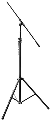 Plugger Studio PDM Studio Pied de Microphone Noir. Trépied Robuste et Stable. Stand Micro réglable en Hauteur 130 à 200cm. Perche 75cm. Filetage : 3/8 + Adaptateur 5/8. Goupillon de sécurité.