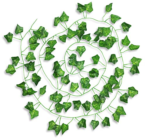 LAMXD Artificial Ivy, 1 Pack Fake Vine, UV Resistant Fake Plants Green Leaves Hanging Ivy Garland for Wedding, Party, Room Decor, Office, Garden, Wall Decoration