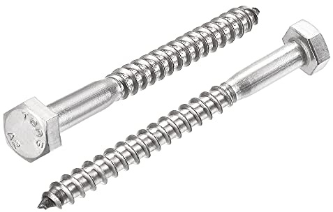 sourcing map Hexagonal Tire-fond M6 x 70mm 304 Inox Acier Demi-fil Autotaraudeuse Boulons pour Bois Vis 10Pcs