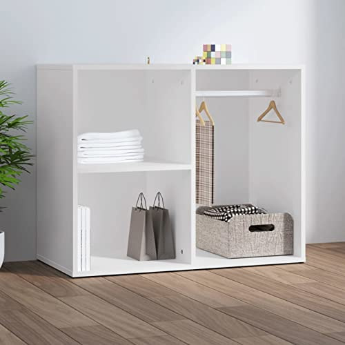 Tidyard Kleiderschrank Offen Einlegeboden Regal Kleiderständer Schrank Kleiderstange Garderobenschrank Holzwerkstoff Weiß 80x40x65 cm