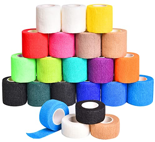 Selbstklebender Verband 22Rollen Selbsthaftende Bandage 5cm +2,4cm Haftbandage Fixierbinde Fingerpflaster Fingerverband Elastischer Klebeverband Vet Wrap Vetwrap Tape Verbände Verbandsmaterial Sport