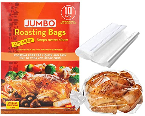 Confezione da 10 sacchetti per arrosti, 25 x 38 cm, ideali per cucinare pollo, verdure, carne e frutti di mare, forno e microonde, mantiene il forno pulito e il cibo succoso (1 confezione)