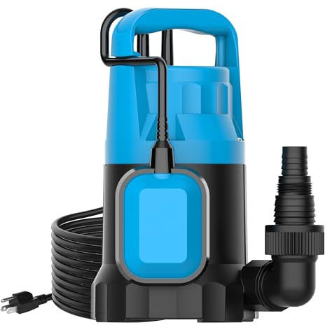 BOMGIE 2/5HP Sump Pump 2640GPH Submersible Water Pump with Float Switch, Utility Pumps for Pool Draining, Basement Flooding, Garden Pond Low Water Level with 20ft Power Cord
