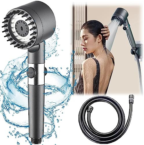 Pommeau de Douche Haute Pression, Douchette Douche Salle de Bain 4 Modes Réglable, Anti Calcaire Douchette Massant avec Stop Eau, Pommeau de Douche Économie d'Eau, SPA Pomme de Douche (B)