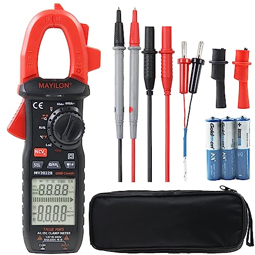 Stromzange, MAYILON MY2022B Digital Strommessgerät, Zangenmultimeter TRMS Strommesszange misst AC/DC Spannung und Strom, Frequenz, Widerstand, Kapazität, Temperatur, NCV, LowZ, Dioden, Kontinuität