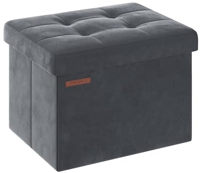 SONGMICS Storage Ottoman, Foldable Small Ottoman Foot Rest, 31 x 41 cm Foot Stool, Ottoman with Storage, Load up to 130 kg, for Living Room, Bedroom, Dorm, Slate Grey LSF200G51