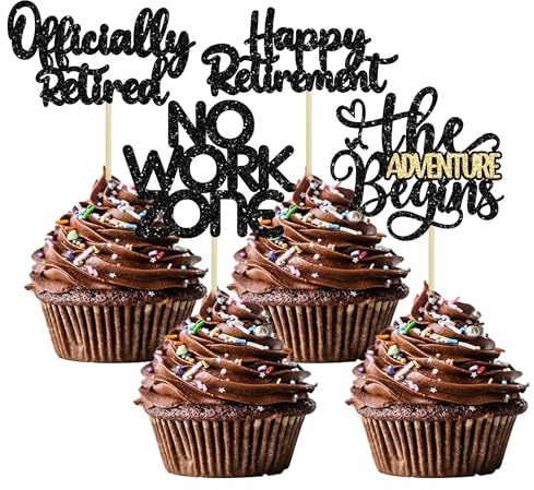 24Pcs Happy Retirement Cupcake Toppers Officially Retired No Work Zone Adventure Begins Cupcake Pick Decorations Retirement Theme Farewell Birthday Party Cake Decorations Supplies Black