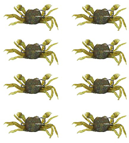 Topyond 8Pcs Artificial Crab Bait, 13cm Simulation Crab Soft Lure Fishing Bait, Suitable for Freshwater and Saltwater, 33.5g in Weight, with Hooks(Greenish Brown)