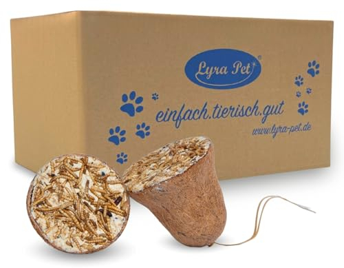 Lyra Pet® | 2 x 8 STK. Futterglocken mit Mehlwürmern | Proteinreiches & Fetthaltiges Vogelfutter | Fettfutter mit Saaten & Mehlwürmern für Wildvögel | Glocke aus Biologisch Abbaubaren Naturfasern
