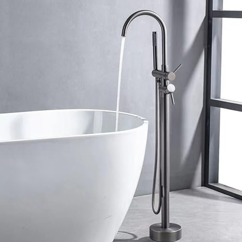 BiaoTeng Standarmatur Freistehende Badewanne grau Einhandmischer Heiß oder kalt Badewannen set Badewannenarmatur Mit Handbrause,grau