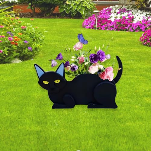 strolfay Schwarze Katzen-Übertöpfe, niedlicher Garten-Übertopf, Katzen-Pflanzgefäß, Geburtstagsgeschenke für Frauen, Büro, Innen- und Außendekoration (31,8 x 14,2 x 19,8 cm)