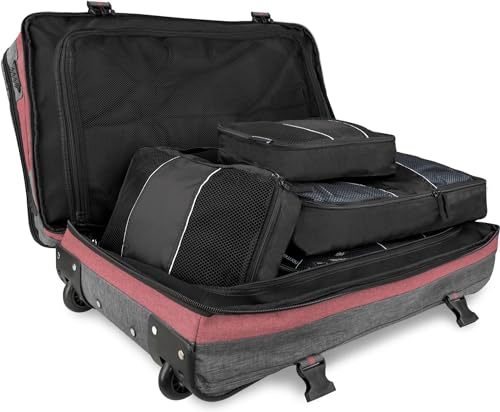 normani Reisetasche mit Rollen Reisetrolley inklusive 5 Kleidertaschen Farbe Dunkelgrau/Rot Größe 125 Liter