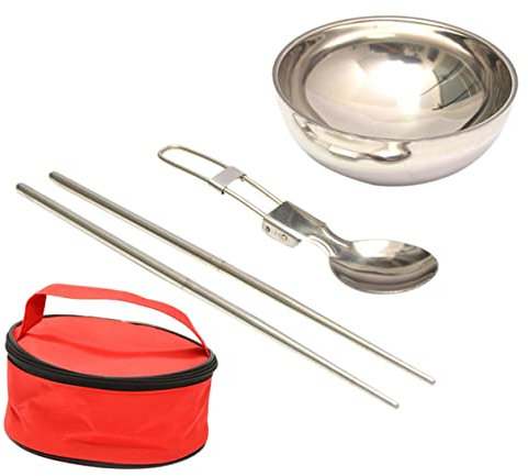 YARNOW 1 Satz Campingutensilien rostfrei tragbare Essstäbchen Besteck Picknick-Geschirr Klapplöffel draussen einstellen Isolierschale Küchenutensilien studentische Nutzung Oxford-Stoff