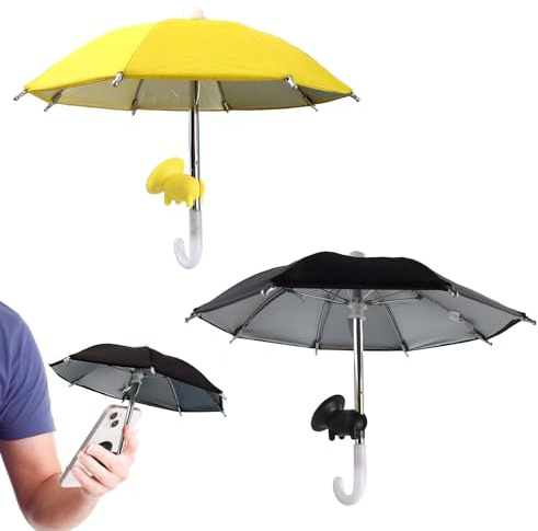 Hillylolly 2 Stück Mini Regenschirm für Handy, Handy Regenschirm, Phone Umbrella mit Schweinchen Saugnapf, Handy Sonnenschutz Schirm für Outdoor-Reisen Oder Indoor