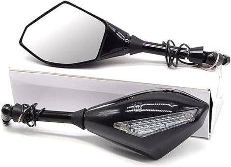 Spring talks Motorrad Rückspiegel Universal Motorrad Blinker Seite Rückspiegel Mit Licht Lenker End Spiegel Motorrad Rückspiegel Lenker End Spiegel(Schwarz)