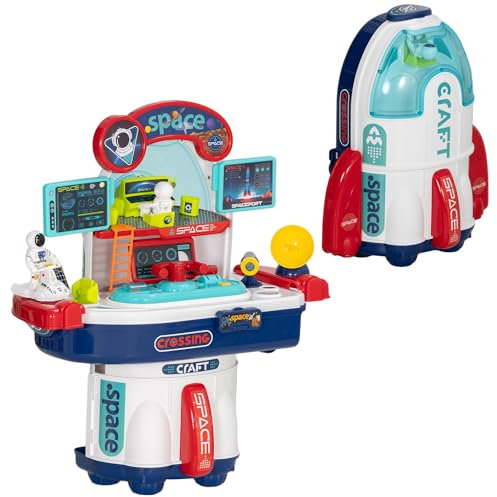 AIYAPLAY Banco da Lavoro Giocattolo da 21 Pezzi a Tema Spaziale con Suoni e Luci, Gioco per Bambini in PP e GPPS, 45.5x24x52.5 cm, Multicolore