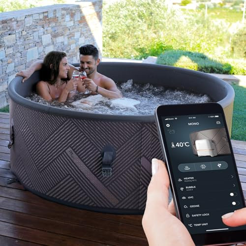 BRAST Whirlpool aufblasbar MSpa Frame Mono Eco für 6 Personen | Ø173x65cm | 138 Massagedüsen in 3 Intensitäten | In- Outdoor Pool | Ganzjähriger Einsatz Winterfest | einfache Steuerung per App