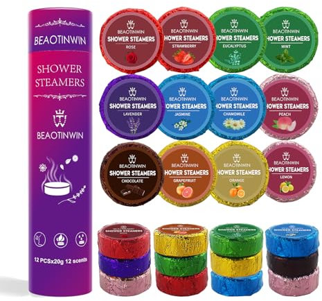 12 pcs Shower Steamers Aromatherapy Shower Tablets，Vegan Organic Shower Bomb Set, Stress Relief and Luxury Self Care,Pampering Birthday Relaxing Presents Hampers for Women Mum