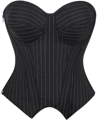 SHYMMUO Corset noir élégant sans bretelles pour femme - Bustier à lacets sexy - Costume de secrétaire pour le bureau et le cosplay, noir, XX-Large