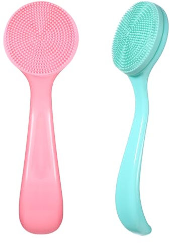 2 Pcs Silicone Manual Facial Cleansing Brush Soft Face Scrubber Exfoliating Brush Waterproof Face Cleaning Scrubber Exfoliator Cleanser for Blackheads Makeup Residues Removal(Pink, Blue)