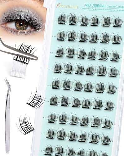 Obeyalash Cils Auto Adhésifs Pré-Collés Grappes de Cils Sans Colle Kit DIY pour l'Extension Naturel avec Pincettes (SJ)
