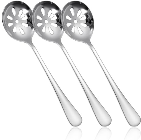 3 Pcs Serving Spoon,Stainless Steel Slotted Spoon,Multi-Purpose Kitchen Utensils for Buffets, Restaurants, Kitchens for Soups, Dips, Cereals(10 Holes)