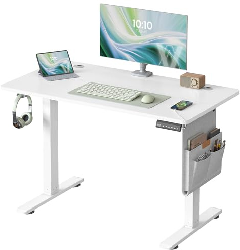 VASAGLE Electric Standing Desk, Height Adjustable Desk, 100 x 60 cm, Continuous Adjustment, Spliced Tabletop, 4 Memory Heights, Matte White LSD130WZ02