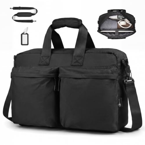 BAGZY Handgepäck Tasche 40x30x10cm für Lufthansa/Condor Airlines/Eurowings Faltbare Flugzeug Reisetasche Wasserdicht Travel Duffle Bag mit Laptop Kabine Weekender Carry On Bag für Damen Herren Schwarz