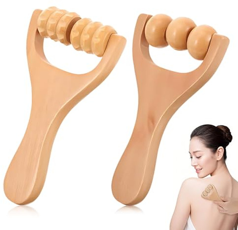 GNALIA Narbenroller, 2 Stück, Holz-Massageroller für Beinmuskeln, 15 cm lang und 8 cm breit, kleine Massagekugeln für Muskelentspannung und Narbenpfleg Pezzi Rullo Massaggio