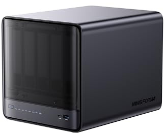 MINISFORUM N5 Pro NAS de Escritorio 5 bahías, Ryzen AI 9 HX Pro 370 12C/24T, 16GB DDR5, 128GB SSD, 10GbE+5GbE, 3X M.2 NVMe, OCuLink, HDMI 4K/2x USB4, PCIe x16, MinisCloud OS (sin Disco)