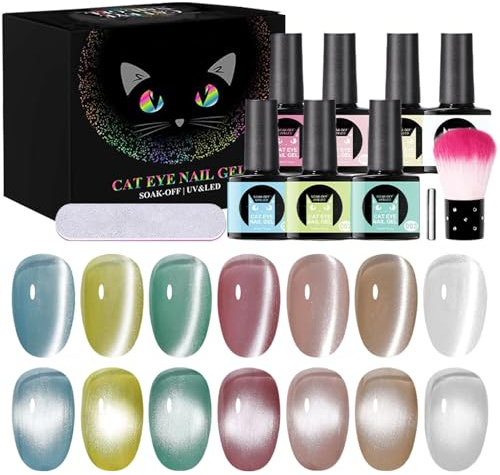 Esmalte de Uñas en Gel Magnético Pincel De Esmalte En Gel Magnético De 7 | Set De Para Uñas De Larga Duración Pincel Imantado De 7 Colores Para Hogar, Salón, Manicura, Diario