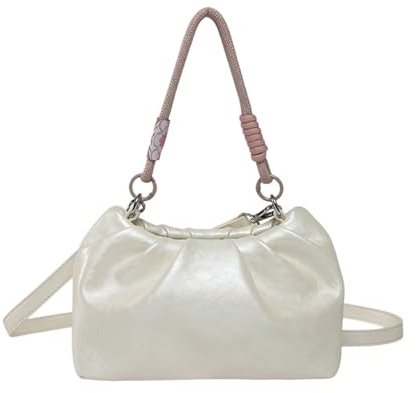YPREWY Bowlingtasche aus PU-Leder für Damen, Schultertasche mit verstellbarem Riemen, für Arbeit und Reisen, weiß