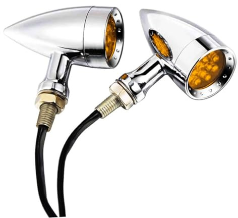 Amosfun Lámpara Retro para Motocicleta de Aluminio Bicolor Intermitentes Vintage Electrochapados Amarillo Luces de Señalización Compatibles para Davidson Accesorios de Moto